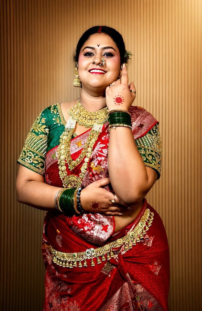 Traditional Aagri bride with layered gold necklaces — Navi Mumbai