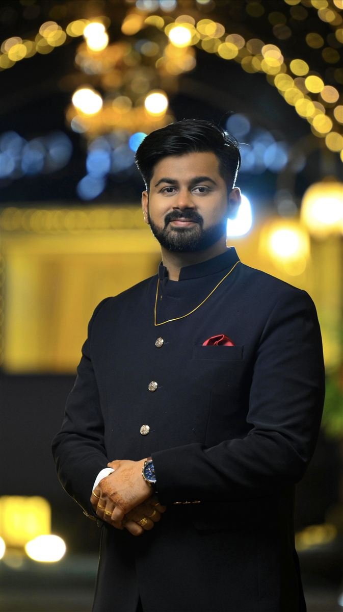 Groom makeup and hair styling in navy bandhgala — Navi Mumbai