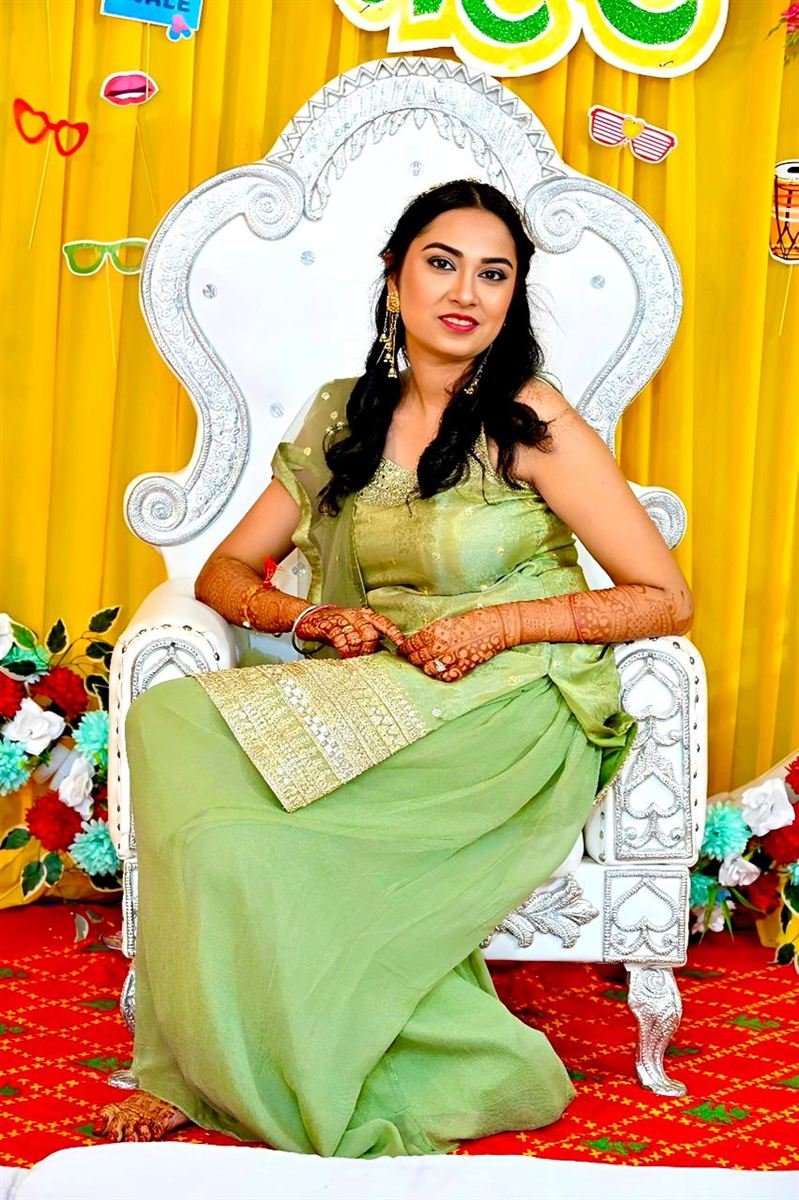 Mehendi ceremony makeup in sage green